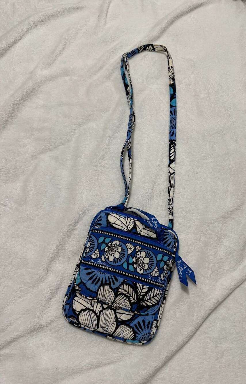 Vera Bradley Mini Hipster Crossbody Bag Blue White Floral Quilted